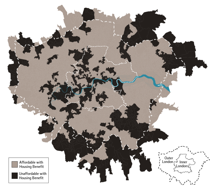 Affordability of London neighbourhoods with Housing Benefit in 2010