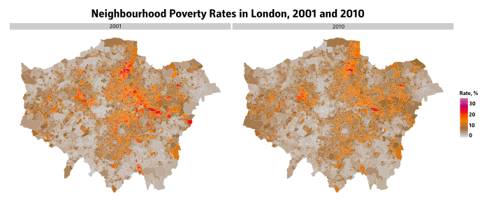 Neighbourhood-level Poverty Map London, 2001 and 2010